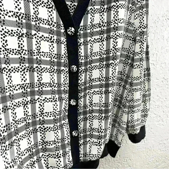 Vintage printed plaid black and white pullover size 3X - Picture 4 of 9